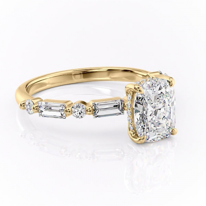 Inel de logodnă Moonstone din aur Galben 14kt cu moissanite tăietură asscher – Pietre laterale rafinată pentru profil înalt | Personalizează și configurează gratuit online [1]