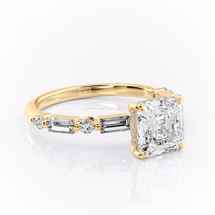 Inel de logodnă Moonstone din aur Galben 18kt cu moissanite tăietură asscher – Pietre laterale rafinată pentru profil înalt | Personalizează și configurează gratuit online [1]