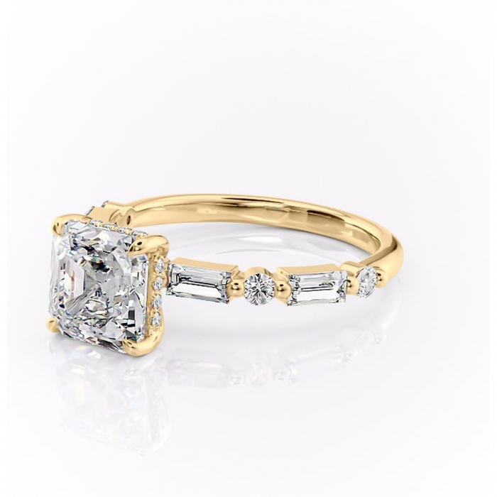 Inel de logodnă Moonstone din aur Galben 18kt cu moissanite tăietură asscher – Pietre laterale rafinată pentru profil înalt | Personalizează și configurează gratuit online [7]