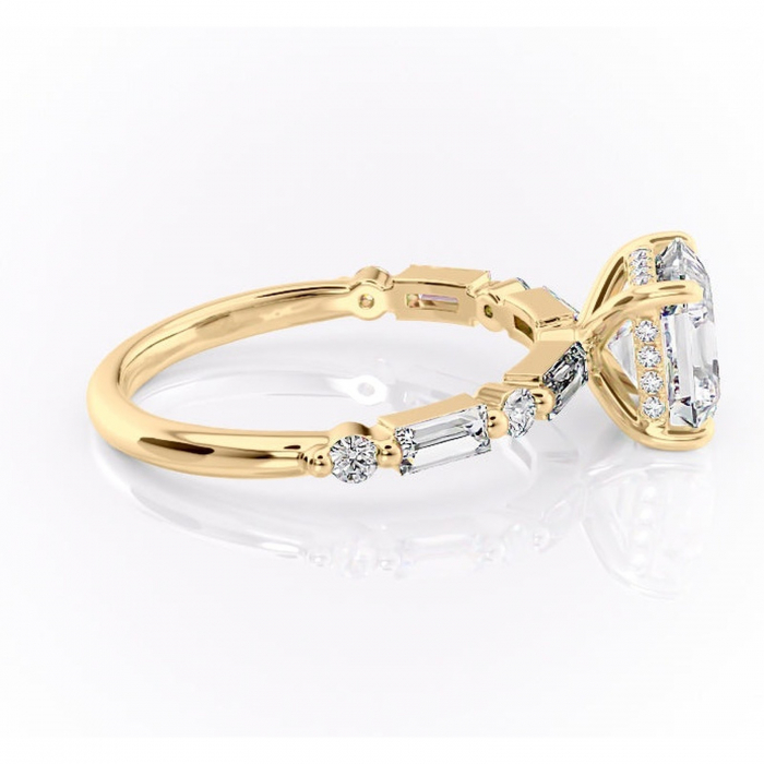 Inel de logodnă Moonstone din aur Galben 18kt cu moissanite tăietură asscher – Pietre laterale rafinată pentru profil înalt | Personalizează și configurează gratuit online [2]