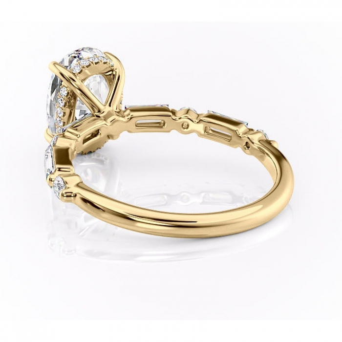 Inel de logodnă Moonstone din aur Galben 18kt cu moissanite tăietură ovală – Pietre laterale rafinată pentru profil înalt | Personalizează și configurează gratuit online [4]