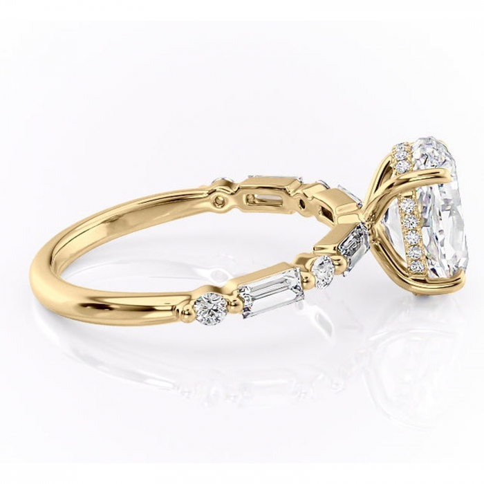 Inel de logodnă Moonstone din aur Galben 18kt cu moissanite tăietură ovală – Pietre laterale rafinată pentru profil înalt | Personalizează și configurează gratuit online [2]