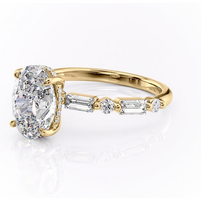 Inel de logodnă Moonstone din aur Galben 18kt cu moissanite tăietură ovală – Pietre laterale rafinată pentru profil înalt | Personalizează și configurează gratuit online [7]