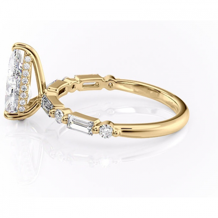 Inel de logodnă Moonstone din aur Galben 18kt cu moissanite tăietură pară – Pietre laterale rafinată pentru profil înalt | Personalizează și configurează gratuit online [6]