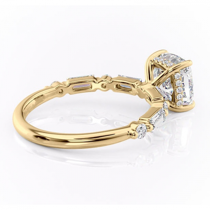 Inel de logodnă Moonstone din aur Galben 14kt cu moissanite tăietură pernă – Pietre laterale rafinată pentru profil înalt | Personalizează și configurează gratuit online [3]