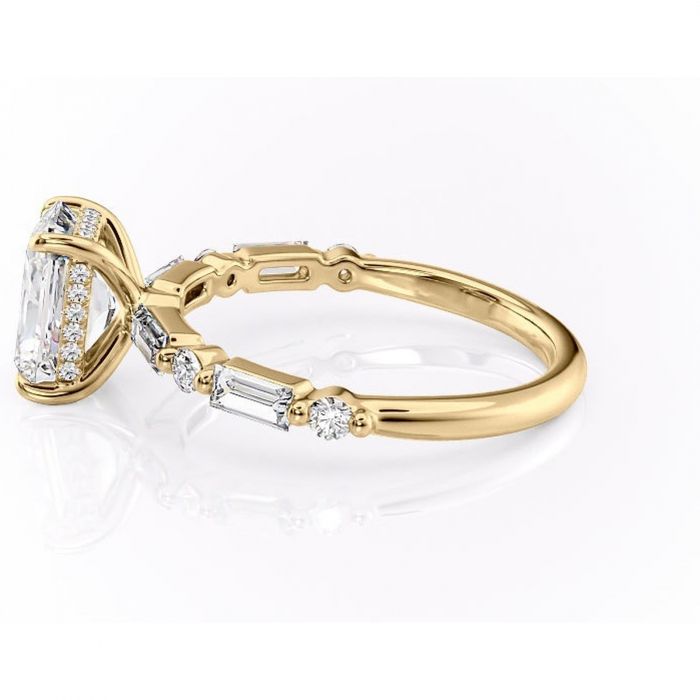 Inel de logodnă Moonstone din aur Galben 14kt cu moissanite tăietură radiantă – Pietre laterale rafinată pentru profil înalt | Personalizează și configurează gratuit online [6]