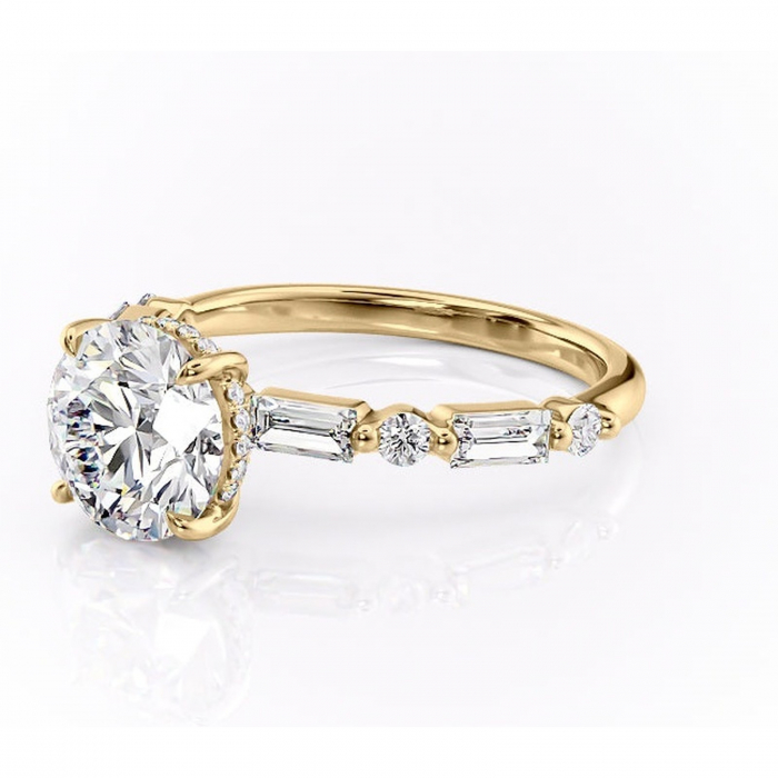 Inel de logodnă Moonstone din aur Galben 14kt cu moissanite tăietură rotundă – Pietre laterale rafinată pentru profil înalt | Personalizează și configurează gratuit online [7]