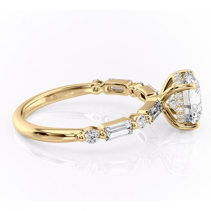 Inel de logodnă Moonstone din aur Galben 14kt cu moissanite tăietură rotundă – Pietre laterale rafinată pentru profil înalt | Personalizează și configurează gratuit online [2]