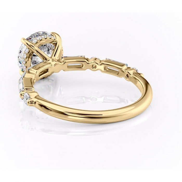 Inel de logodnă Moonstone din aur Galben 14kt cu moissanite tăietură rotundă – Pietre laterale rafinată pentru profil înalt | Personalizează și configurează gratuit online [4]