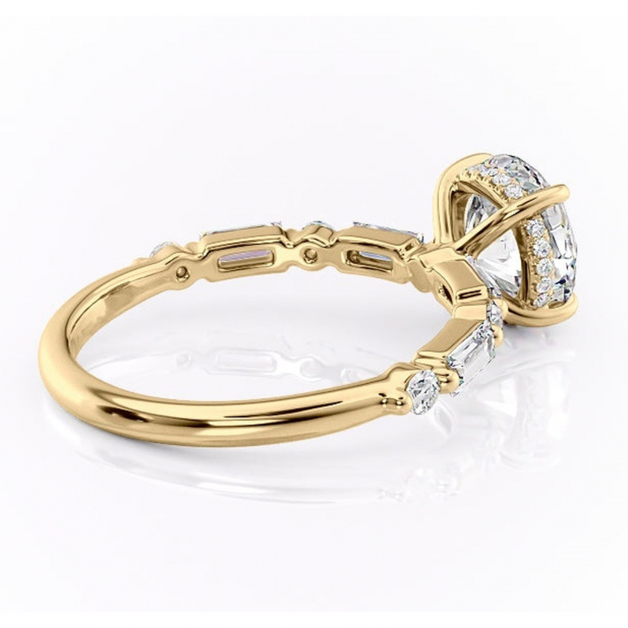 Inel de logodnă Moonstone din aur Galben 14kt cu moissanite tăietură rotundă – Pietre laterale rafinată pentru profil înalt | Personalizează și configurează gratuit online [3]