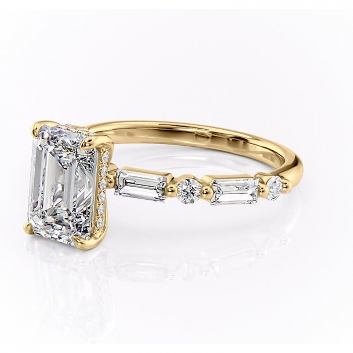 Inel de logodnă Moonstone din aur Galben 14kt cu moissanite tăietură smarald – Pietre laterale rafinată pentru profil înalt | Personalizează și configurează gratuit online [7]