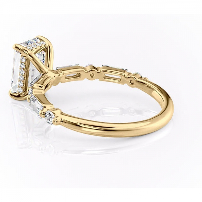 Inel de logodnă Moonstone din aur Galben 14kt cu moissanite tăietură smarald – Pietre laterale rafinată pentru profil înalt | Personalizează și configurează gratuit online [5]