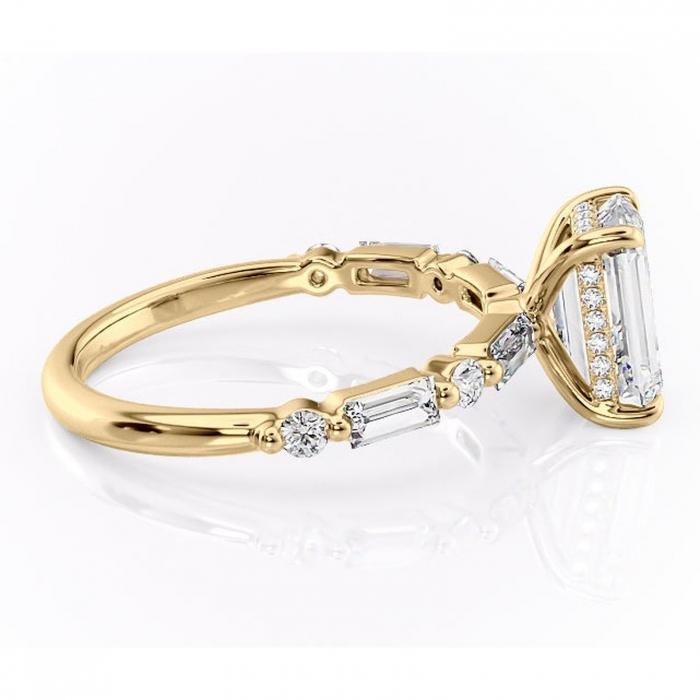 Inel de logodnă Moonstone din aur Galben 14kt cu moissanite tăietură smarald – Pietre laterale rafinată pentru profil înalt | Personalizează și configurează gratuit online [2]