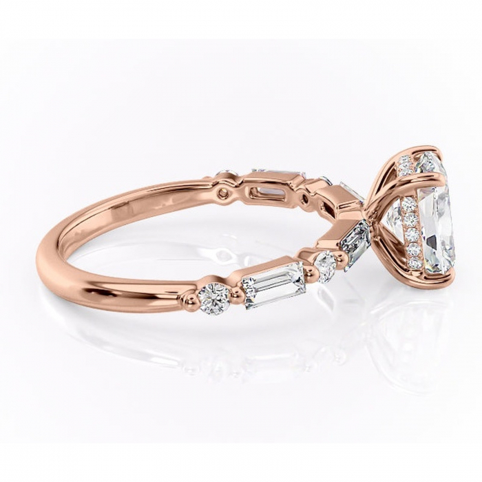 Inel de logodnă Moonstone din aur Rose 14kt cu moissanite tăietură asscher – Pietre laterale rafinată pentru profil înalt | Personalizează și configurează gratuit online [2]
