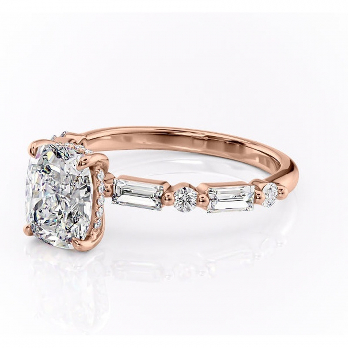 Inel de logodnă Moonstone din aur Rose 14kt cu moissanite tăietură asscher – Pietre laterale rafinată pentru profil înalt | Personalizează și configurează gratuit online [7]