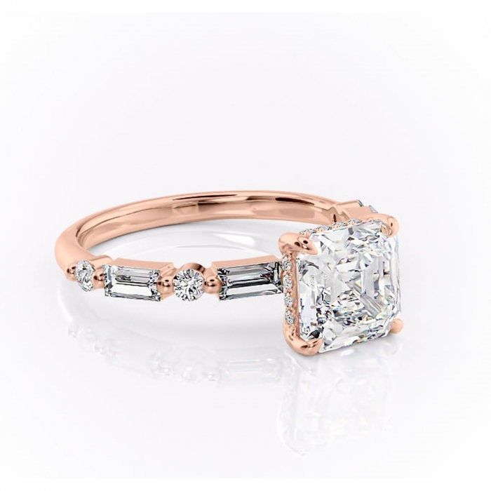 Inel de logodnă Moonstone din aur Rose 18kt cu moissanite tăietură asscher – Pietre laterale rafinată pentru profil înalt | Personalizează și configurează gratuit online [1]
