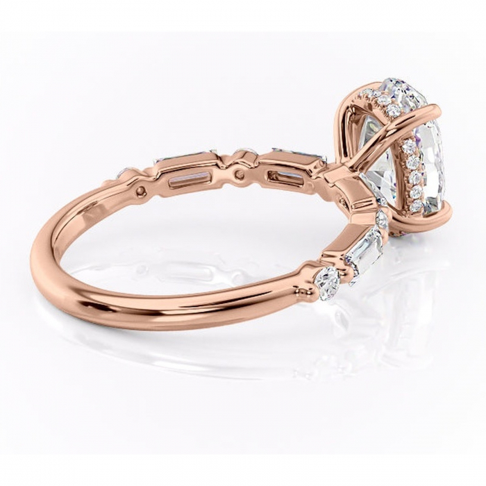 Inel de logodnă Moonstone din aur Rose 14kt cu moissanite tăietură ovală – Pietre laterale rafinată pentru profil înalt | Personalizează și configurează gratuit online [3]