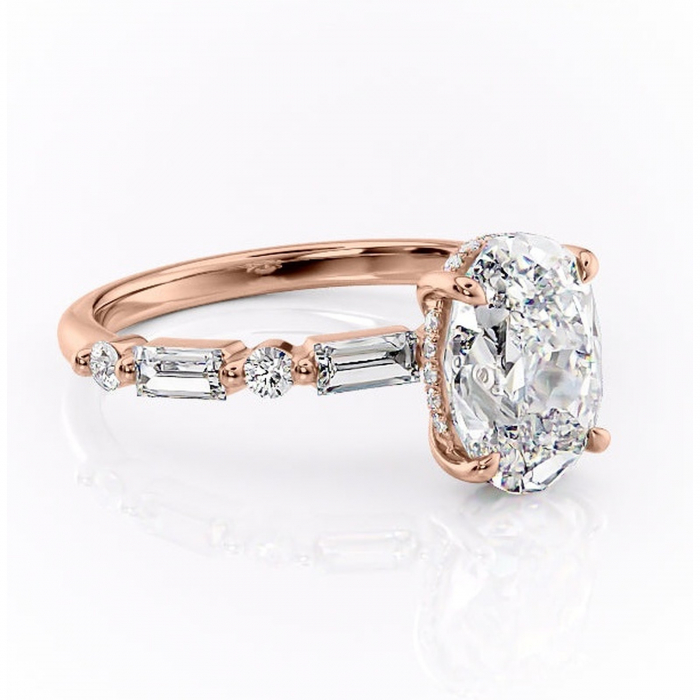 Inel de logodnă Moonstone din aur Rose 14kt cu moissanite tăietură ovală – Pietre laterale rafinată pentru profil înalt | Personalizează și configurează gratuit online [1]