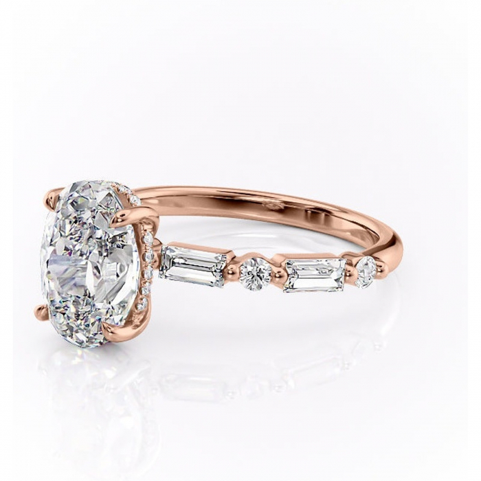Inel de logodnă Moonstone din aur Rose 14kt cu moissanite tăietură ovală – Pietre laterale rafinată pentru profil înalt | Personalizează și configurează gratuit online [7]