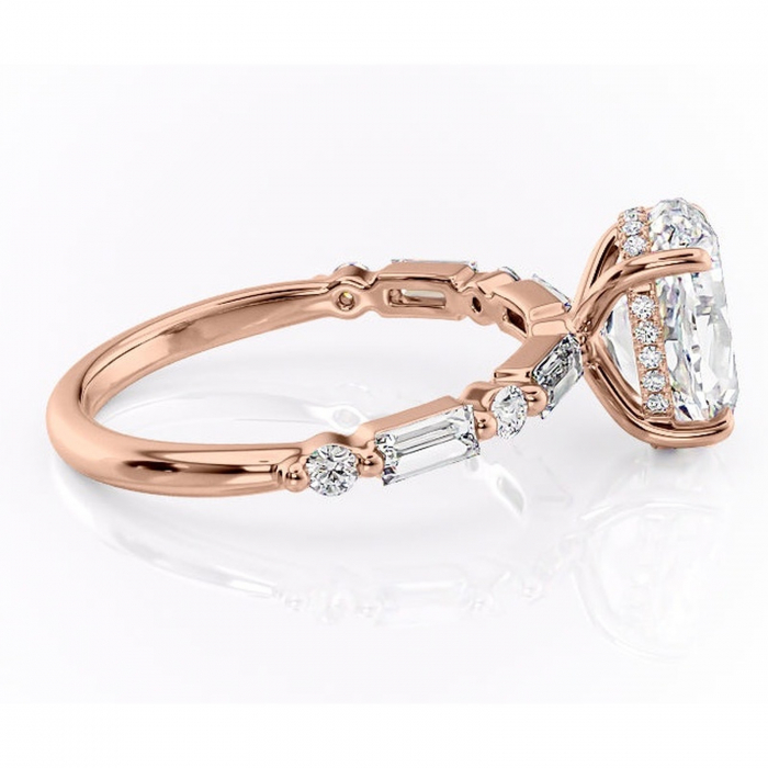 Inel de logodnă Moonstone din aur Rose 14kt cu moissanite tăietură ovală – Pietre laterale rafinată pentru profil înalt | Personalizează și configurează gratuit online [2]
