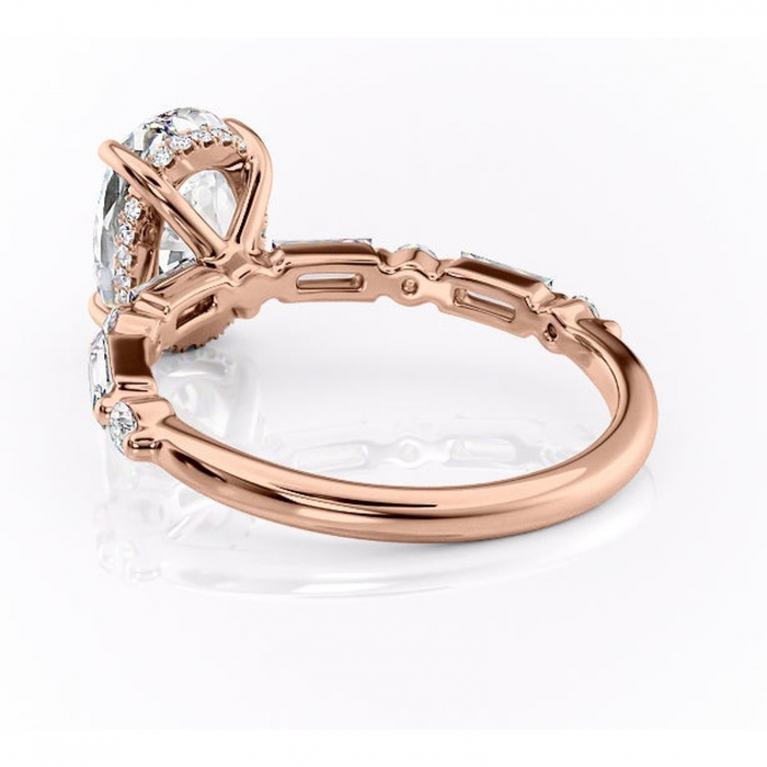 Inel de logodnă Moonstone din aur Rose 14kt cu moissanite tăietură ovală – Pietre laterale rafinată pentru profil înalt | Personalizează și configurează gratuit online [4]