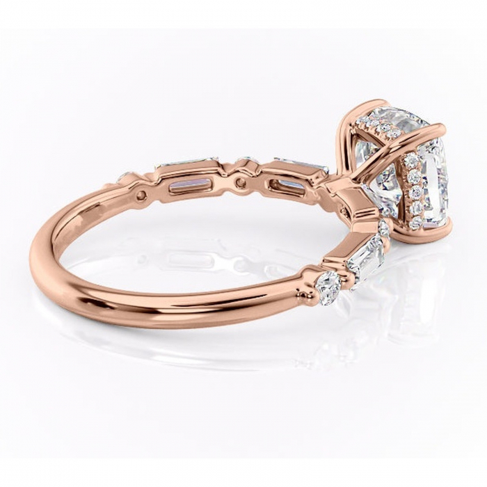 Inel de logodnă Moonstone din aur Rose 14kt cu moissanite tăietură pernă – Pietre laterale rafinată pentru profil înalt | Personalizează și configurează gratuit online [3]