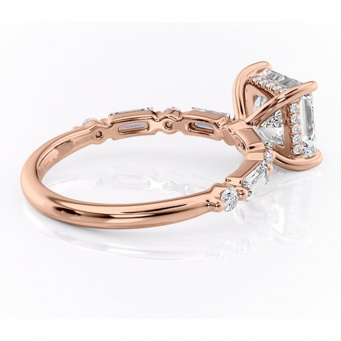 Inel de logodnă Moonstone din aur Rose 18kt cu moissanite tăietură princess – Pietre laterale rafinată pentru profil înalt | Personalizează și configurează gratuit online [3]