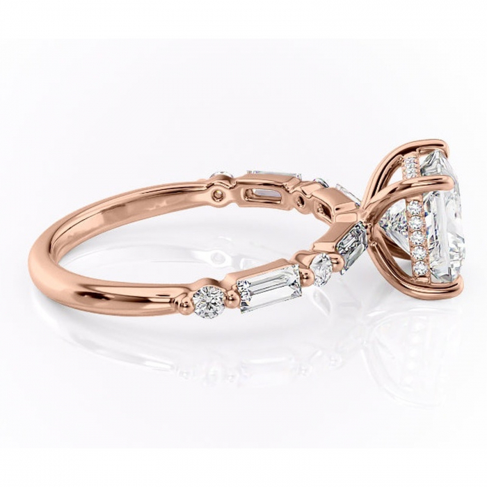 Inel de logodnă Moonstone din aur Rose 18kt cu moissanite tăietură princess – Pietre laterale rafinată pentru profil înalt | Personalizează și configurează gratuit online [2]