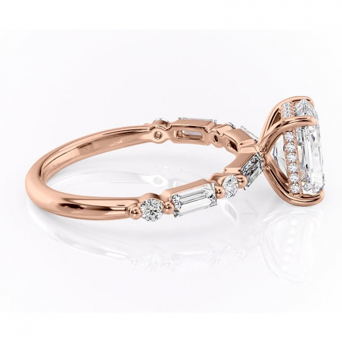 Inel de logodnă Moonstone din aur Rose 14kt cu moissanite tăietură radiantă – Pietre laterale rafinată pentru profil înalt | Personalizează și configurează gratuit online [2]