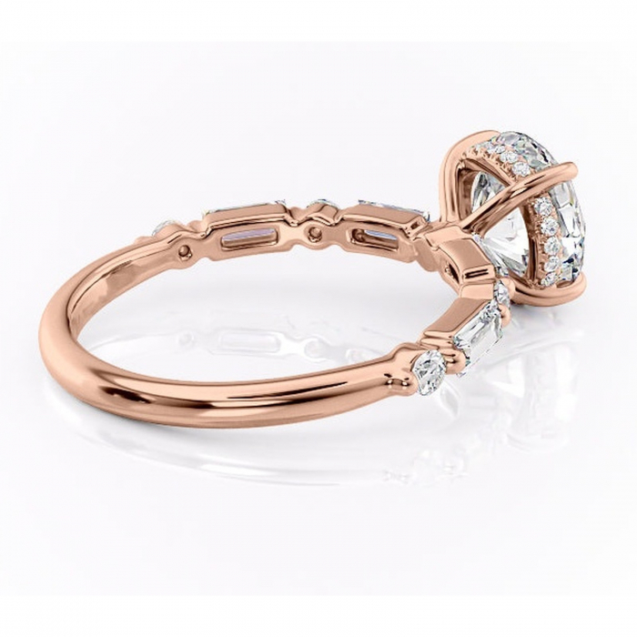 Inel de logodnă Moonstone din aur Rose 14kt cu moissanite tăietură rotundă – Pietre laterale rafinată pentru profil înalt | Personalizează și configurează gratuit online [3]