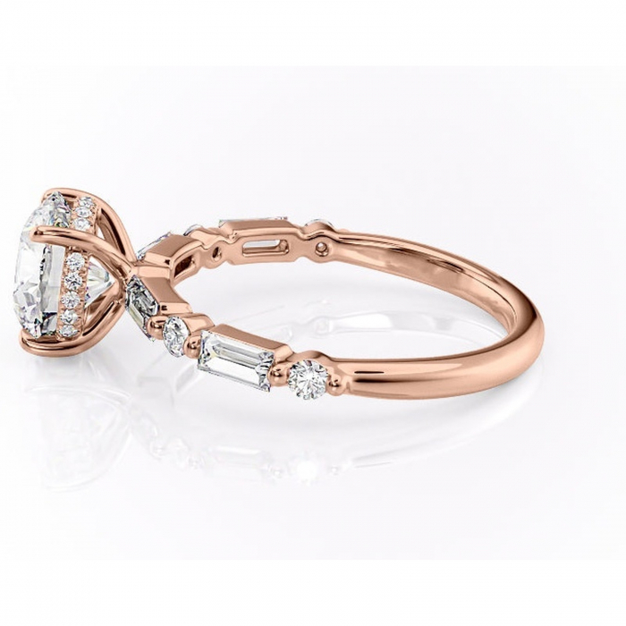 Inel de logodnă Moonstone din aur Rose 14kt cu moissanite tăietură rotundă – Pietre laterale rafinată pentru profil înalt | Personalizează și configurează gratuit online [6]