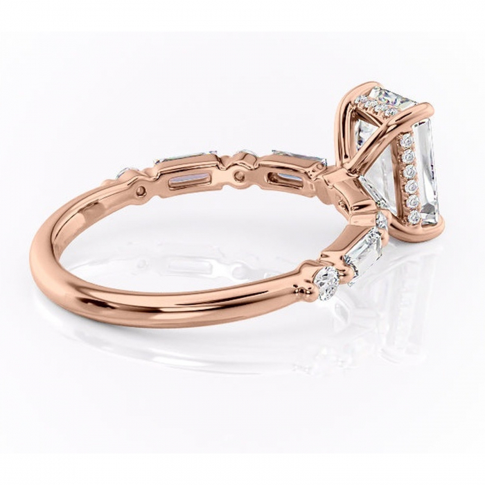 Inel de logodnă Moonstone din aur Rose 14kt cu moissanite tăietură smarald – Pietre laterale rafinată pentru profil înalt | Personalizează și configurează gratuit online [3]