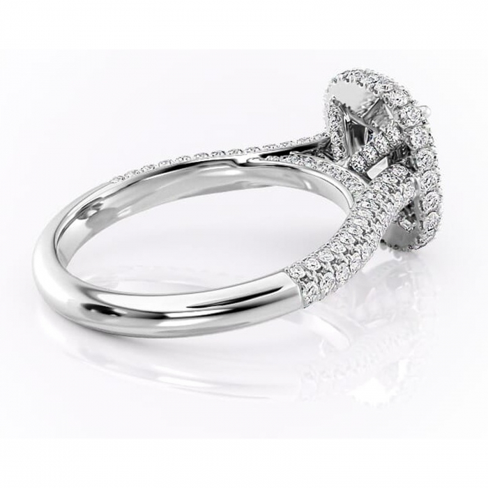 Inel de logodnă Nerina din aur Alb 14kt cu moissanite tăietură pernă – Halo rafinată pentru profil înalt | Personalizează și configurează gratuit online [3]