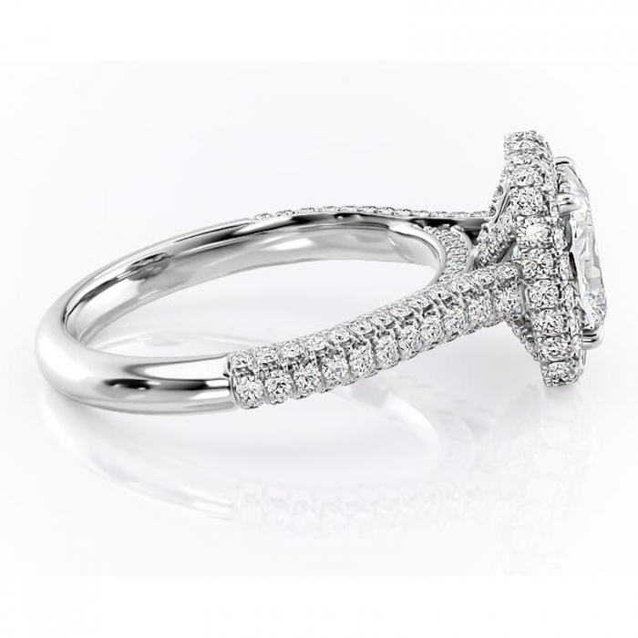 Inel de logodnă Nerina din aur Alb 14kt cu moissanite tăietură pernă – Halo rafinată pentru profil înalt | Personalizează și configurează gratuit online [2]