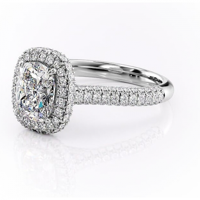 Inel de logodnă Nerina din aur Alb 14kt cu moissanite tăietură pernă – Halo rafinată pentru profil înalt | Personalizează și configurează gratuit online [7]