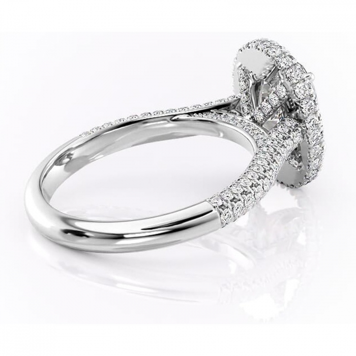 Inel de logodnă Nerina din aur Alb 14kt cu moissanite tăietură ovală – Halo rafinată pentru profil înalt | Personalizează și configurează gratuit online [3]