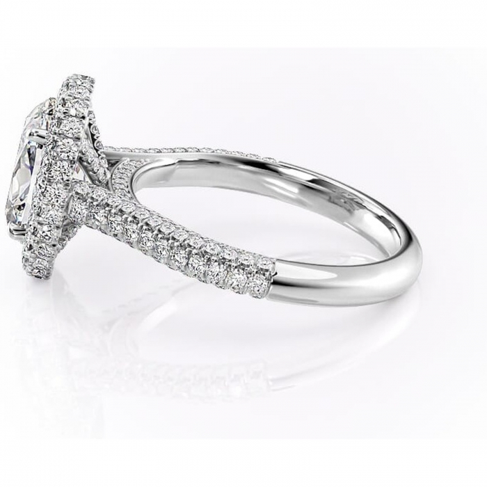 Inel de logodnă Nerina din aur Alb 14kt cu moissanite tăietură ovală – Halo rafinată pentru profil înalt | Personalizează și configurează gratuit online [6]