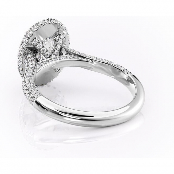 Inel de logodnă Nerina din aur Alb 14kt cu moissanite tăietură ovală – Halo rafinată pentru profil înalt | Personalizează și configurează gratuit online [4]