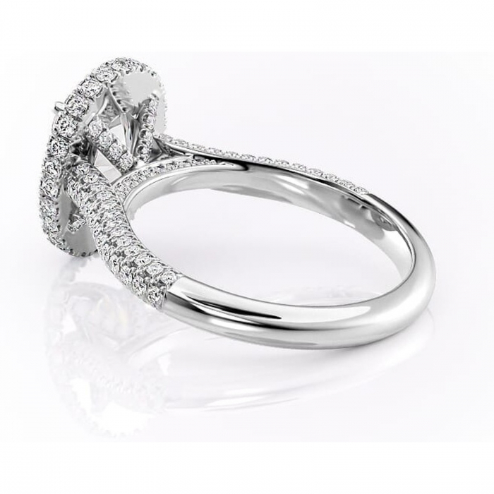 Inel de logodnă Nerina din aur Alb 14kt cu moissanite tăietură ovală – Halo rafinată pentru profil înalt | Personalizează și configurează gratuit online [5]