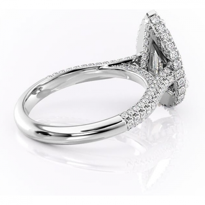 Inel de logodnă Nerina din aur Alb 14kt cu moissanite tăietură pară – Halo rafinată pentru profil înalt | Personalizează și configurează gratuit online [3]