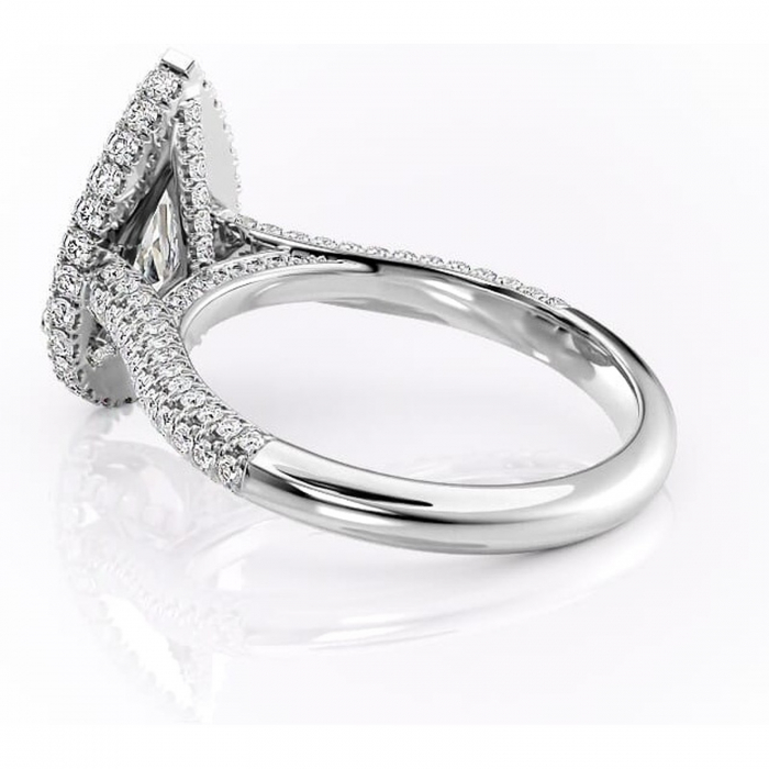 Inel de logodnă Nerina din aur Alb 14kt cu moissanite tăietură pară – Halo rafinată pentru profil înalt | Personalizează și configurează gratuit online [5]