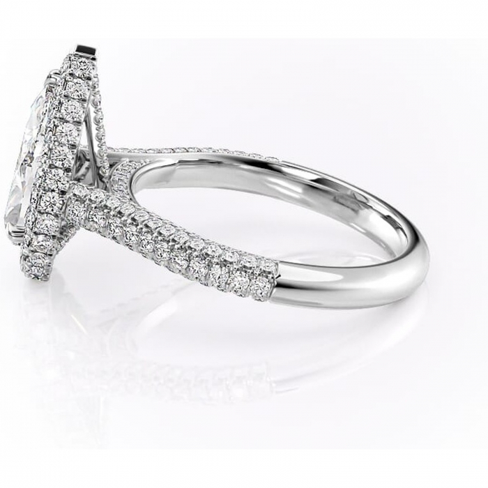 Inel de logodnă Nerina din aur Alb 14kt cu moissanite tăietură pară – Halo rafinată pentru profil înalt | Personalizează și configurează gratuit online [6]