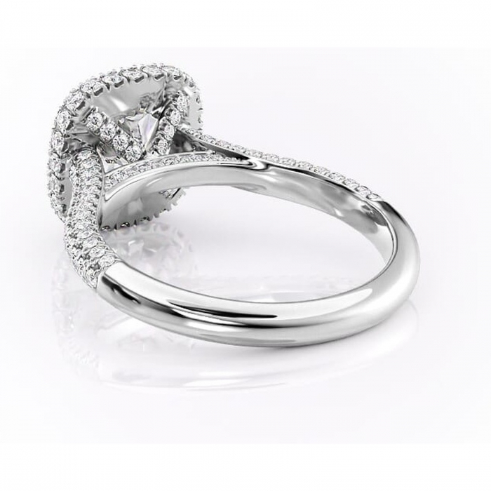 Inel de logodnă Nerina din aur Alb 14kt cu moissanite tăietură pernă – Halo rafinată pentru profil înalt | Personalizează și configurează gratuit online [4]