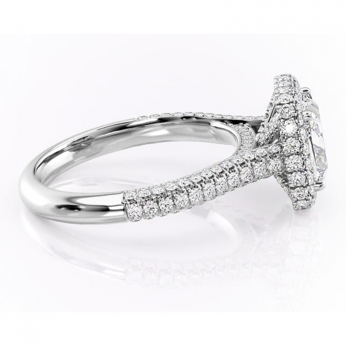 Inel de logodnă Nerina din aur Alb 14kt cu moissanite tăietură pernă – Halo rafinată pentru profil înalt | Personalizează și configurează gratuit online [2]