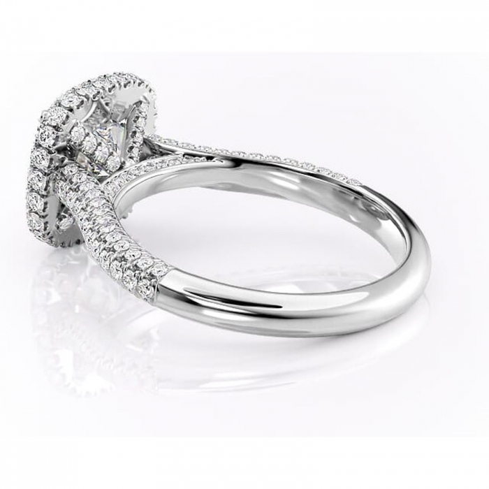 Inel de logodnă Nerina din aur Alb 14kt cu moissanite tăietură pernă – Halo rafinată pentru profil înalt | Personalizează și configurează gratuit online [5]