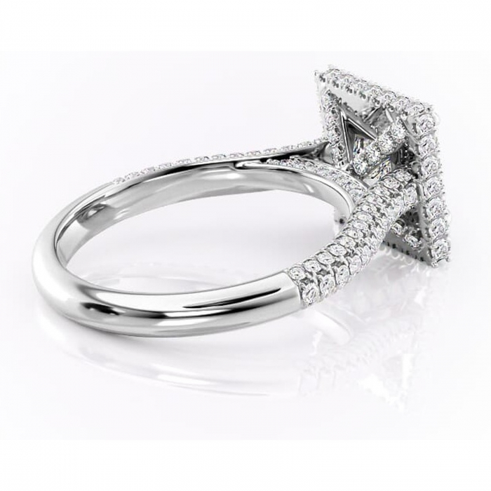 Inel de logodnă Nerina din aur Alb 14kt cu moissanite tăietură princess – Halo rafinată pentru profil înalt | Personalizează și configurează gratuit online [3]