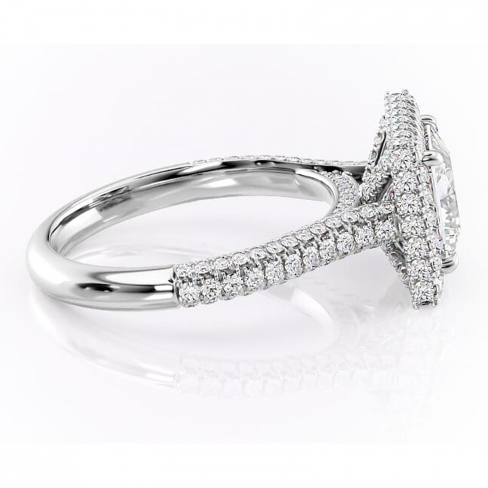 Inel de logodnă Nerina din aur Alb 14kt cu moissanite tăietură princess – Halo rafinată pentru profil înalt | Personalizează și configurează gratuit online [2]