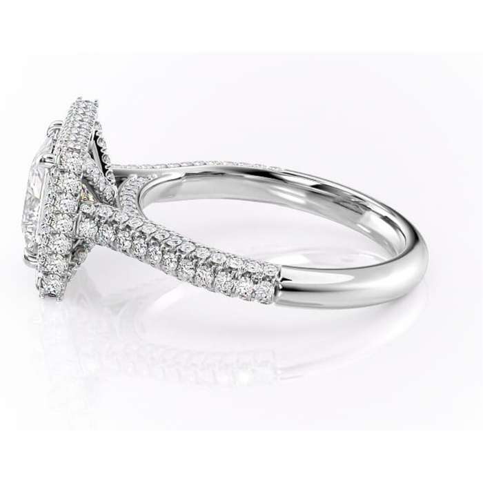 Inel de logodnă Nerina din aur Alb 14kt cu moissanite tăietură princess – Halo rafinată pentru profil înalt | Personalizează și configurează gratuit online [6]
