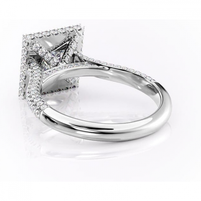 Inel de logodnă Nerina din aur Alb 14kt cu moissanite tăietură princess – Halo rafinată pentru profil înalt | Personalizează și configurează gratuit online [4]