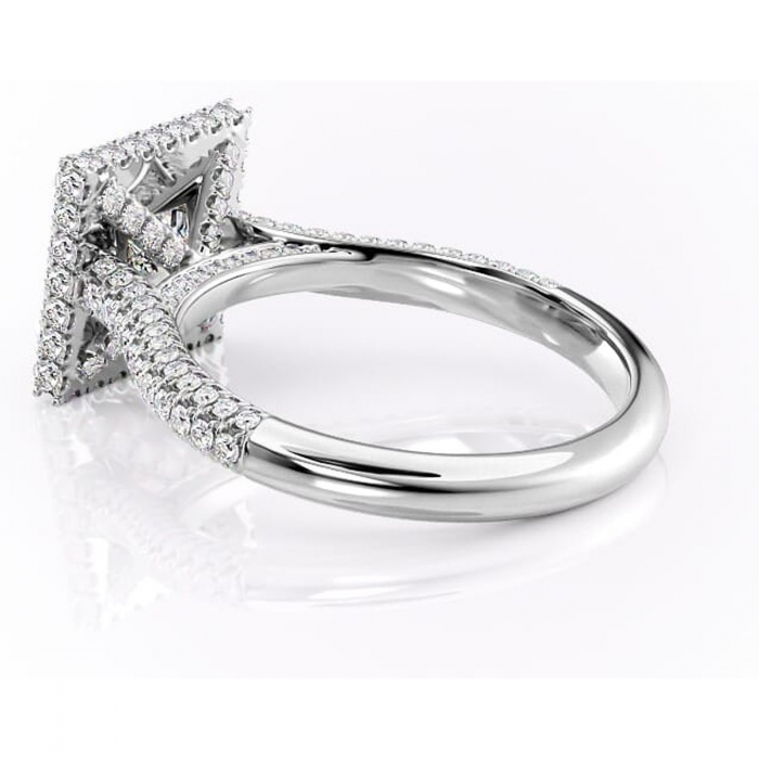 Inel de logodnă Nerina din aur Alb 14kt cu moissanite tăietură princess – Halo rafinată pentru profil înalt | Personalizează și configurează gratuit online [5]